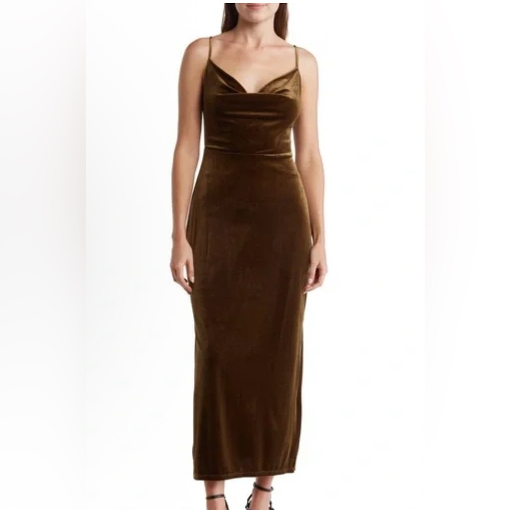 Taylor Women Dress Sz 2 Crushed Velvet Green Witchy Whimsigoth Maxi HOCO Maxi